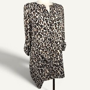 Chico's Leopard Print Asymmetrical Hem Tunic Dress Size L Boho Chic